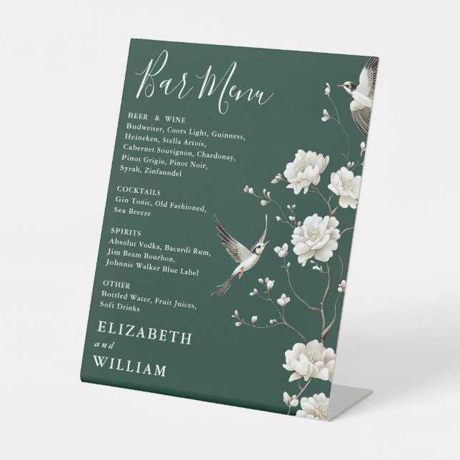 Expositor En L Boda del menú del bar floral Emerald Green Chinois (Anverso)