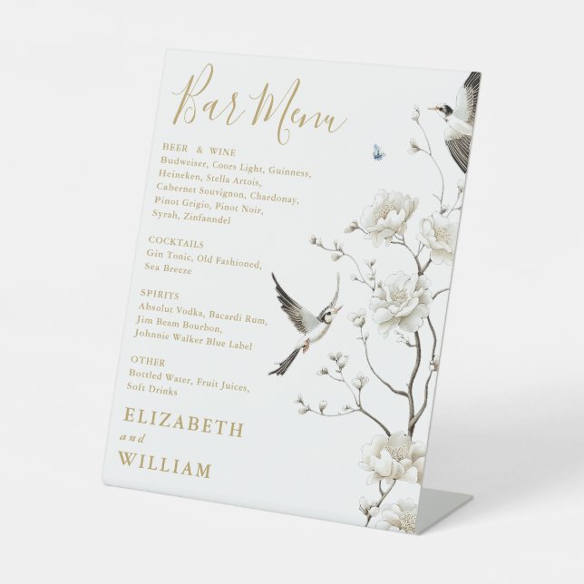 Expositor En L Boda del menú del bar floral Gold Elegant Chinoise (Anverso)