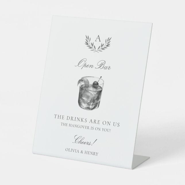 Expositor En L Boda elegante Monograma Open Bar (Anverso)