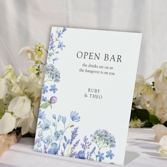 Expositor En L Boda Floral de Flor silvestre Periwinkle (Open Bar sign from my Lilac + Periwinkle Wildflower Wedding Collection)