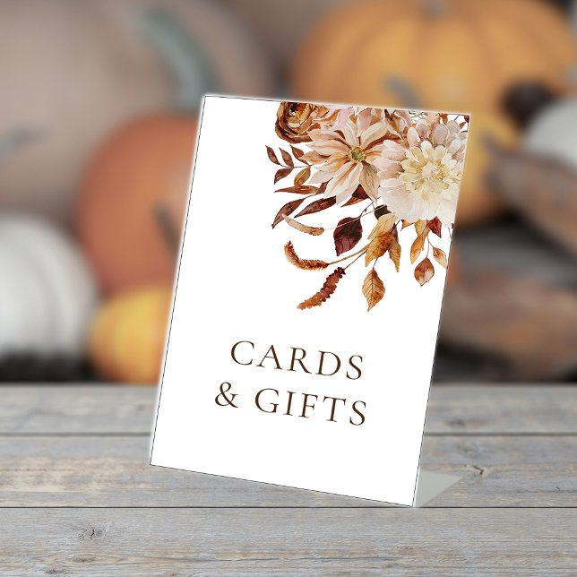Expositor En L Boda floral de otoño (Fall Floral Table Top Wedding Pedestal Cards & Gifts Sign by Painted Paperie
)