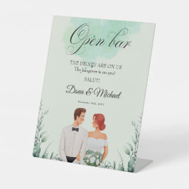 Expositor En L Boda fluida con acuarela verde personalizada