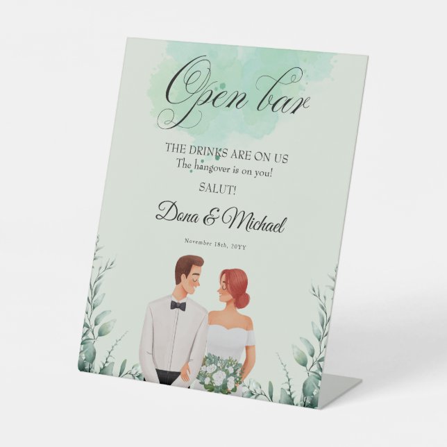 Expositor En L Boda fluida con acuarela verde personalizada (Anverso)