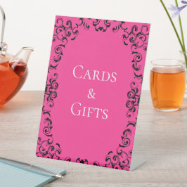 Expositor En L Boda gótico de Swirl Hot Pink and Black Swirl