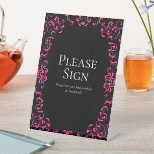 Expositor En L Boda gótico de Swirl Hot Pink and Black Swirl