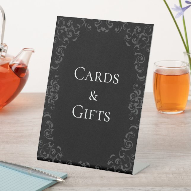 Expositor En L Boda gótico Gris y negro Swirl (In Situ)