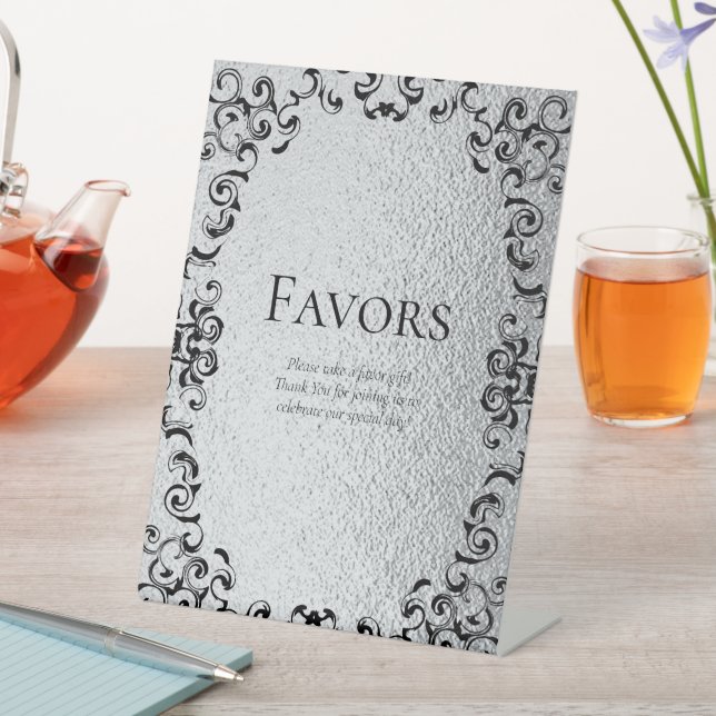 Expositor En L Boda gótico Silver y Black Swirl (In Situ)