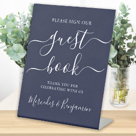 Expositor En L Boda Invitado Libro Moderno Script Navy Azul