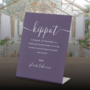 Expositor En L Boda judío morado Kippot Script Yarmulke