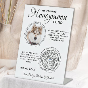 Expositor En L Boda mascota Foto de perro Código QR Fondo de luna
