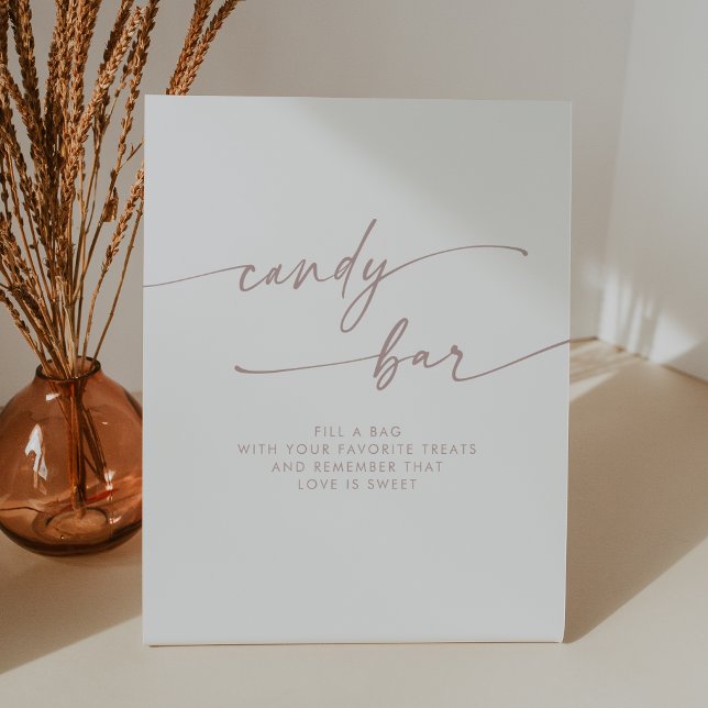 Expositor En L Boda moderna boho chic con barra de dulces rosa Bl (Boho Chic Modern Blush Pink Candy Bar Wedding Pedestal Sign)