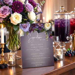 Expositor En L Boda moderna floral morada y lavanda oscura y malh
