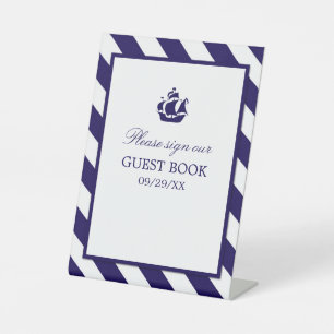 Expositor En L Boda Nautical Stripes & Navy Blue Ship