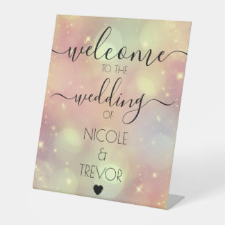 Expositor En L Boda personalizada de caligrafía Peach Sparkle Bie