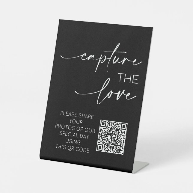 Expositor En L Boda QR Code Photo App Cargar Monocrome (Anverso)