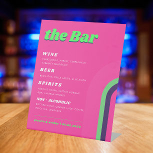 Expositor En L Boda Retro Rosa y Verde Menú de bebidas