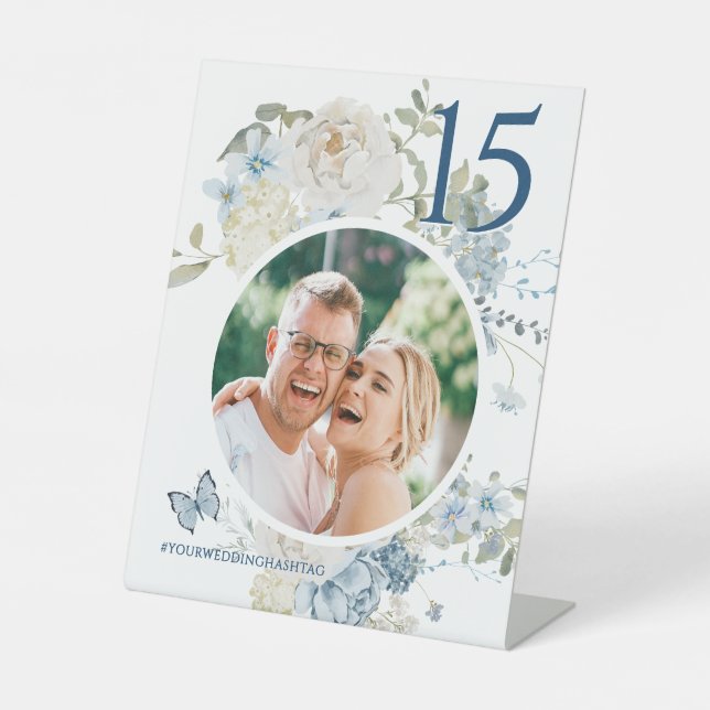 Expositor En L Boda romántico con flores azules (Anverso)