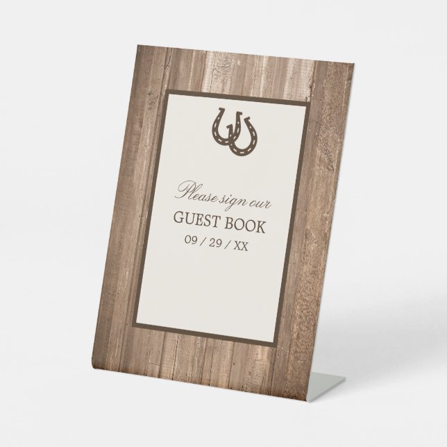 Expositor En L Boda Rústico de Herradura y Madera Marrón (Anverso)