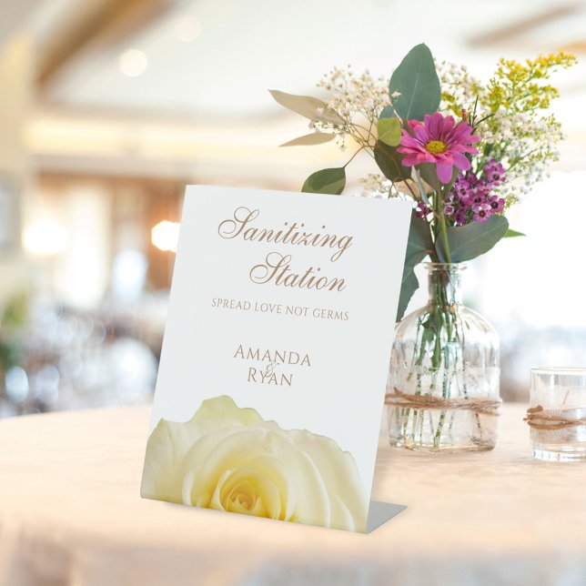 Expositor En L Boda Sanitizante Amarillo Floral Covid (Subido por el creador)