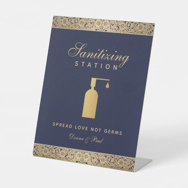 Expositor En L Boda Sanitization Navy Blue Gold Rosas P (Anverso)