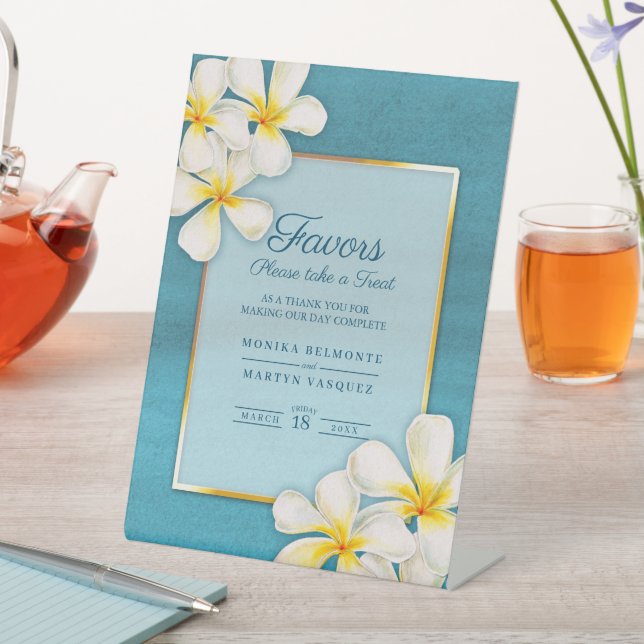 Expositor En L Boda tropical de arte de oro blanco aqua frangipan (In Situ)