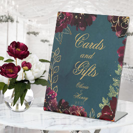 Expositor En L Boda verde azulado de burdeos jewel tones