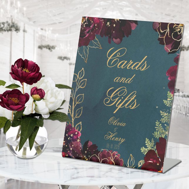 Expositor En L Boda verde azulado de burdeos jewel tones (Subido por el creador)