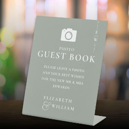 Expositor En L Boda verde de Sage, libro de invitado fotográfico 