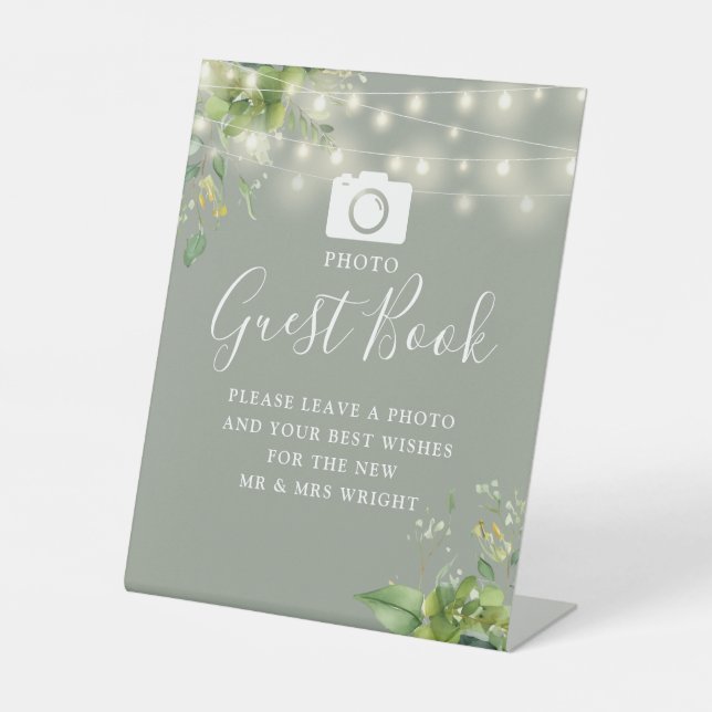 Expositor En L Boda Verde del Libro de Invitados Greenery Sage (Anverso)