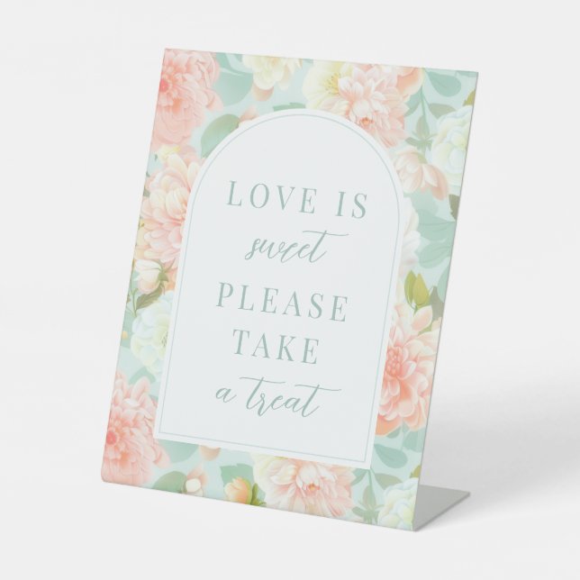 Expositor En L Bohemian Pink Mint Peony Flower Wedding Treat Sign (Anverso)