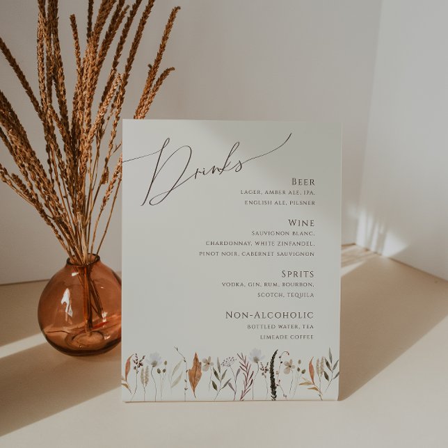 Expositor En L Boho Autumn Wildflower | Menú Bebidas Bodas Beige (Subido por el creador)