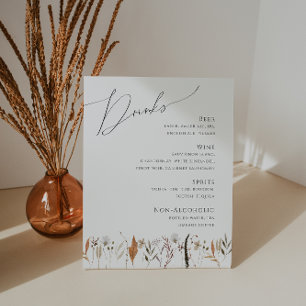 Expositor En L Boho Autumn Wildflower   Menú de bebidas Bodas