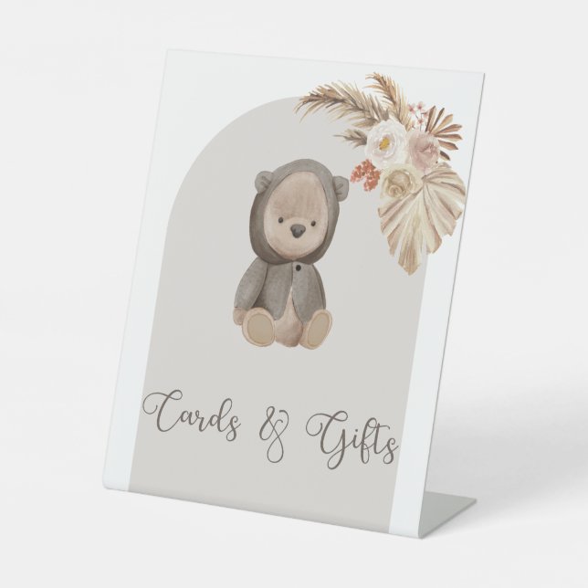 Expositor En L Boho Bear Pampas Grasa Tarjetas Baby Shower Y Rega (Anverso)