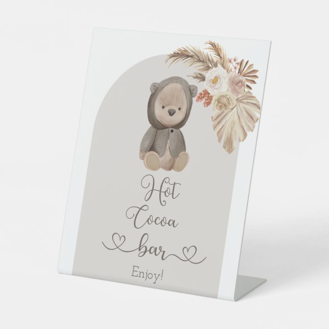 Expositor En L Boho Bear Pampas Grass Baby Shower Hot Cocoa Bar (Anverso)