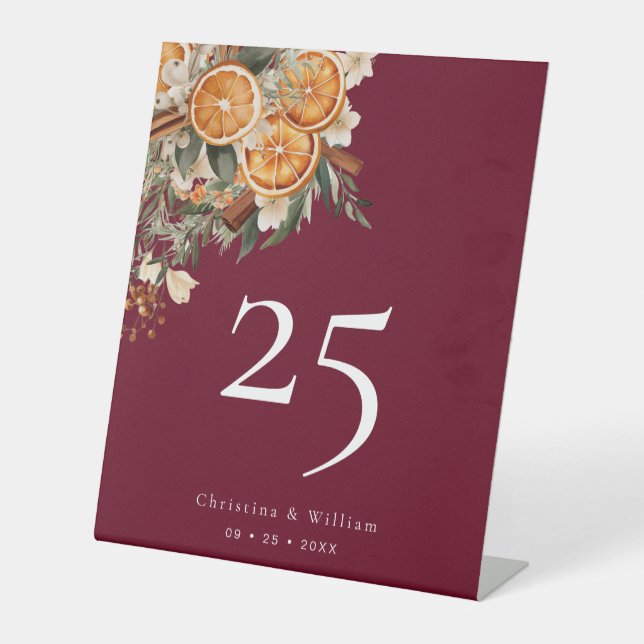 Expositor En L Boho Burgundy Boda de vacaciones de invierno númer (Anverso)