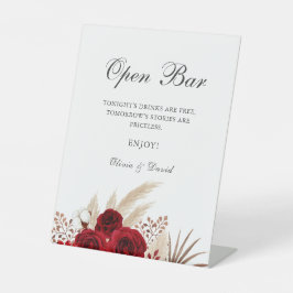 Expositor En L Boho Burgundy Rosas Pampas Grass Open Bar