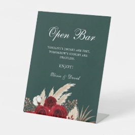 Expositor En L Boho Burgundy Rosas Pampas Grass Open Bar