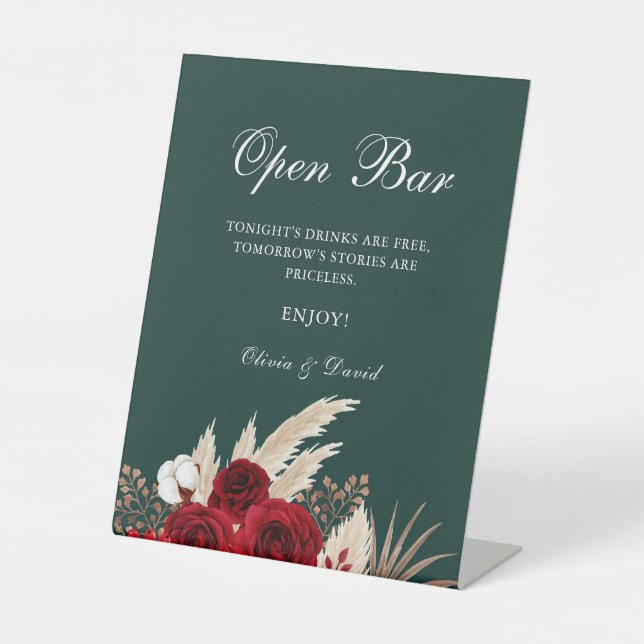 Expositor En L Boho Burgundy Rosas Pampas Grass Open Bar (Anverso)