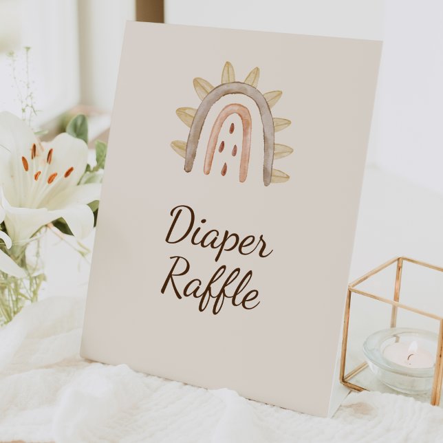 Expositor En L Boho Dinosaur Beige Baby Shower Diaper Raffle (Subido por el creador)
