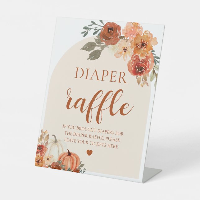 Expositor En L Boho Fall Pumpkin Baby Shower Diaper Raffle Rótulo (Anverso)