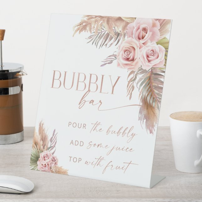 Expositor En L Boho Floral Pampas Rosa Gold Bubbly Bar (In Situ)