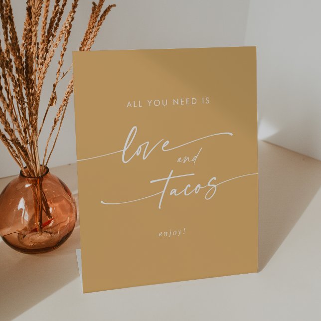Expositor En L Boho Moda Amarillo Marigold Taco Bar Boda (Boho Chic Yellow Marigold Love Taco Bar Wedding Pedestal Sign)