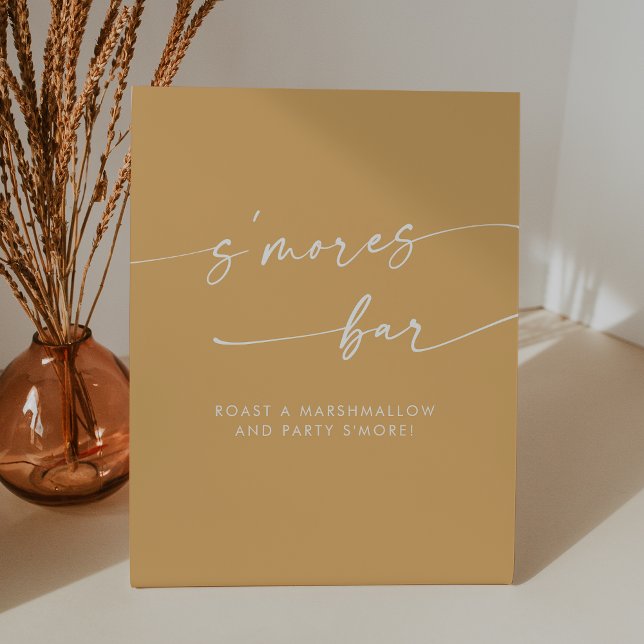 Expositor En L Boho Moda Amarillo moderno Marigold Boda (Boho Chic Modern Yellow Marigold Smores Wedding Pedestal Sign)