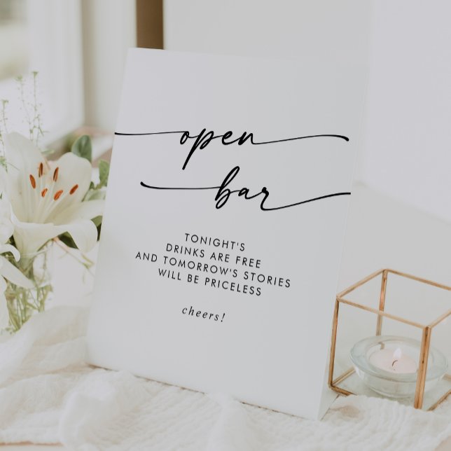 Expositor En L Boho Moda Boda de barra abierta en blanco y negro (Boho Chic Black and White Open Bar Wedding Pedestal Sign)