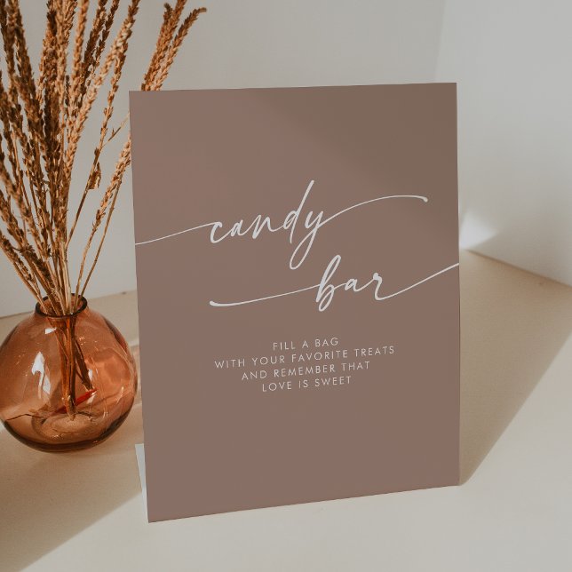 Expositor En L Boho Moda Boda de barra de candelabros neutros mod (Boho Chic Modern Neutral Taupe Candy Bar Wedding Pedestal Sign)