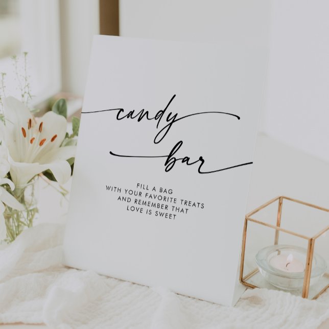 Expositor En L Boho Moda Boda de barra moderna en blanco y negro (Boho Chic Modern Black and White Candy Bar Wedding Pedestal Sign)