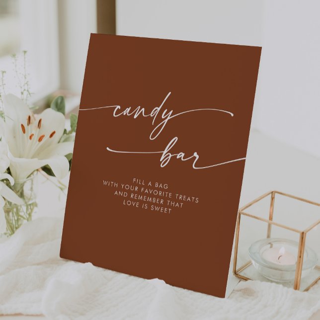 Expositor En L Boho Moda Boda del bar Terracotta Candy moderno (Boho Chic Modern Terracotta Candy Bar Wedding Pedestal Sign)