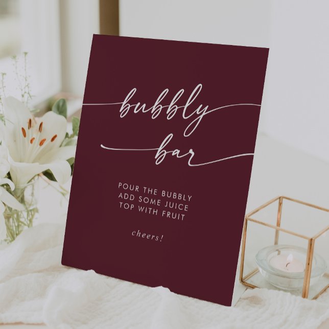 Expositor En L Boho Moda Burgundy Red Bubbly Bar Boda (Boho Chic Burgundy Red Bubbly Bar Wedding Pedestal Sign)