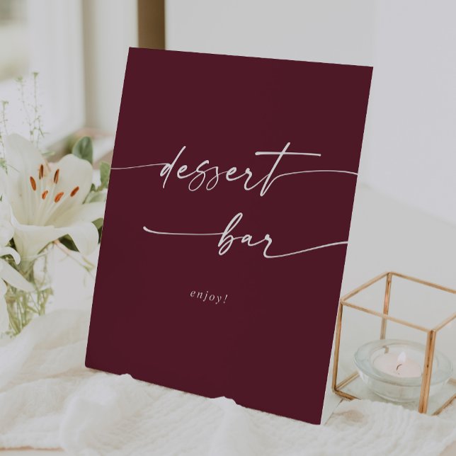Expositor En L Boho Moda Burgundy Red Desserbar Boda (Boho Chic Burgundy Red Dessert Bar Wedding Pedestal Sign)