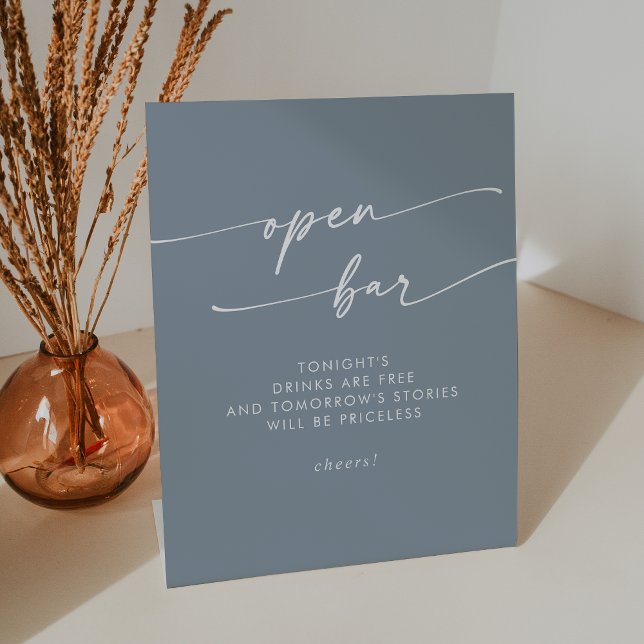 Expositor En L Boho Moda Dusty Blue Open Bar Boda (Boho Chic Dusty Blue Open Bar Wedding Pedestal Sign)